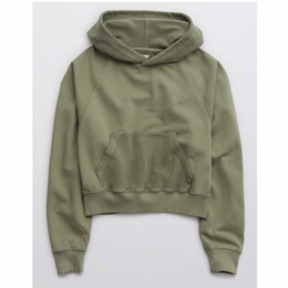 Sweaters - Aerie Inside Out Cropped Hoodie Sweater. Size Large. Sage Green Color.